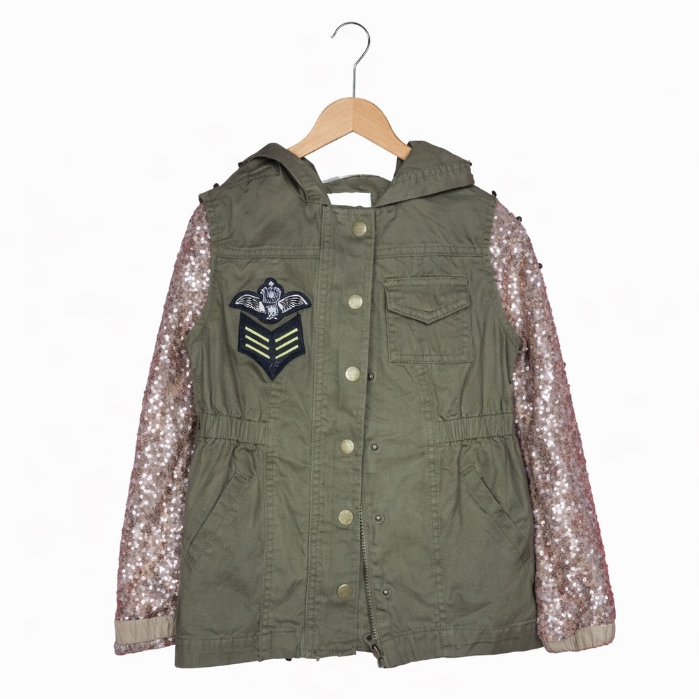 Annie for Target Girls Military Utility Jacket Rose Gold Sequin Sleeves XS
